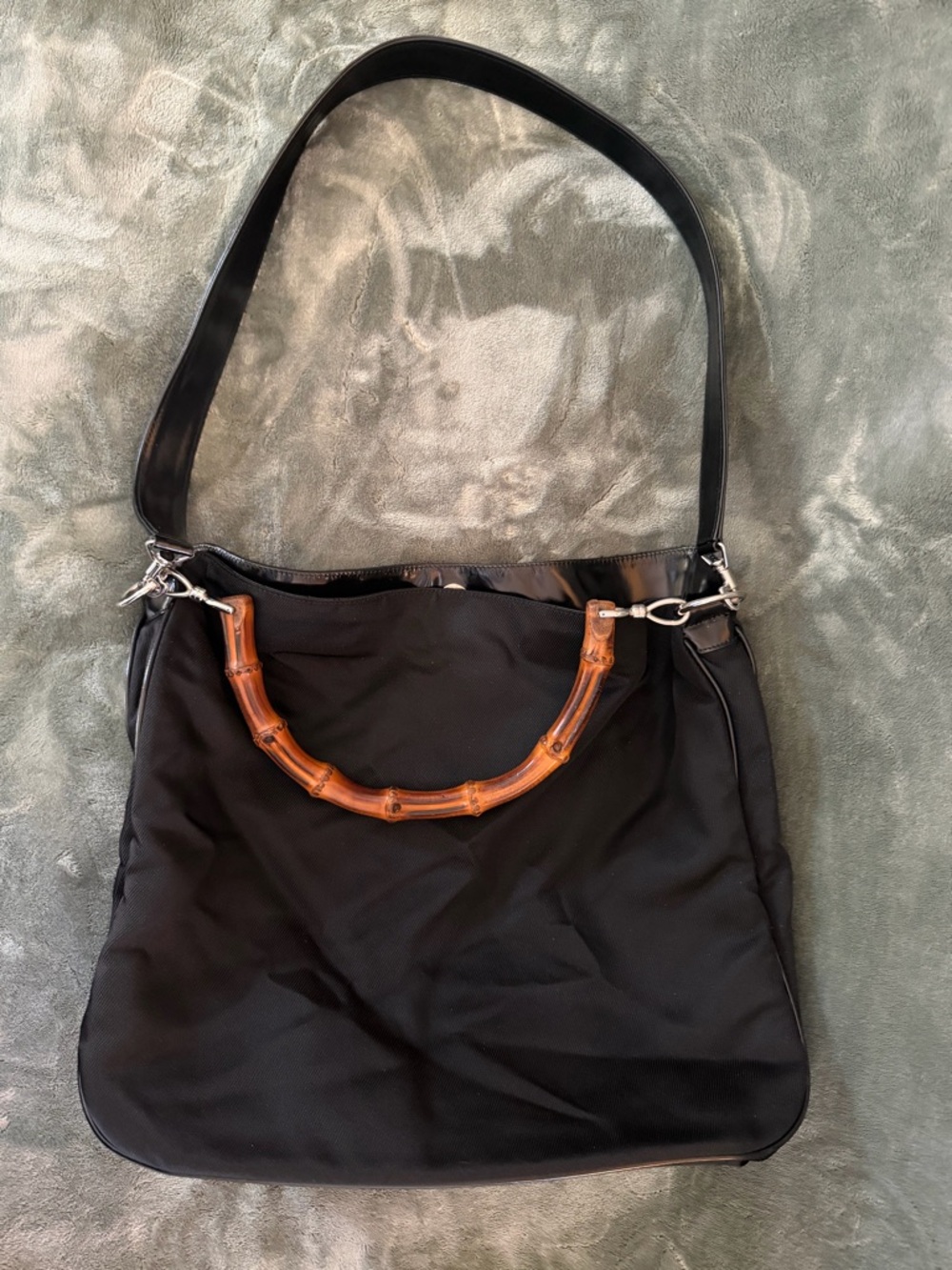 Authentic Vintage Gucci Black Shoulder Bag with Bamboo Handle